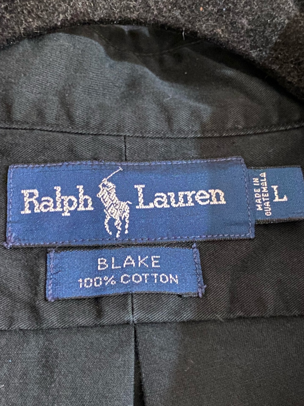 Vintage Ralph Lauren Blake Shirt L Black Cotton Twill Oversized 90s Preppy Polo - Picture 7 of 9